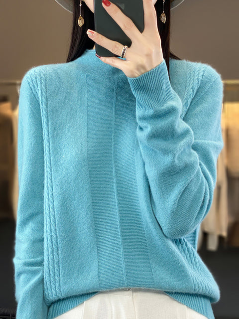 Pull en laine à col rond et rayures pour femme, décontracté, automne