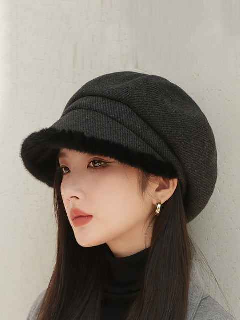 Winter Casual Pure Color Plush Spliced Hat