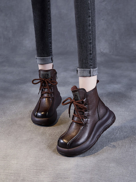 Bottes Martin à plateforme en cuir véritable vintage pour femmes