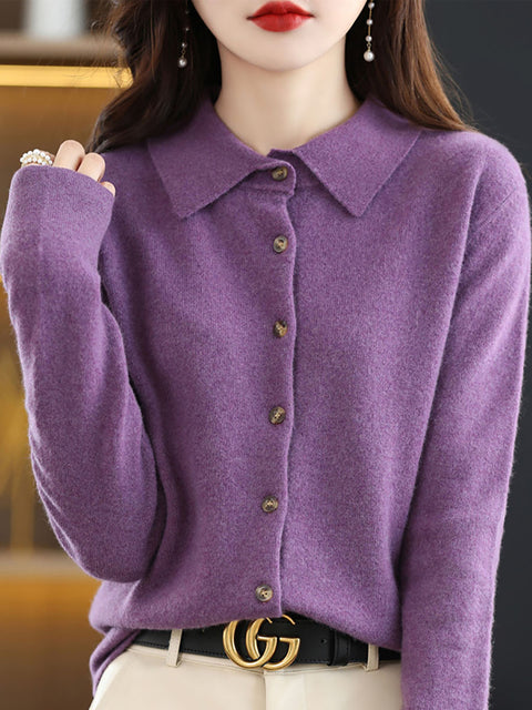 Pull cardigan en tricot à col rabattu en laine pour femme