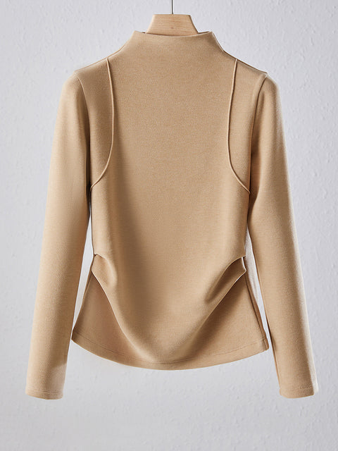 Women Spring Casual Half-Turtleneck Buttom Blouse