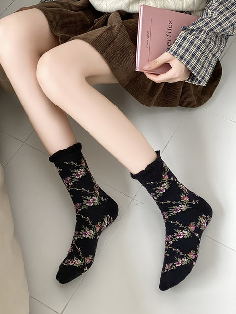 Lot de 5 paires de chaussettes en coton jacquard floral pour femme