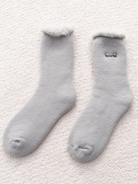 5 paires de chaussettes d'hiver en coton uni pour femmes, doublées de polaire