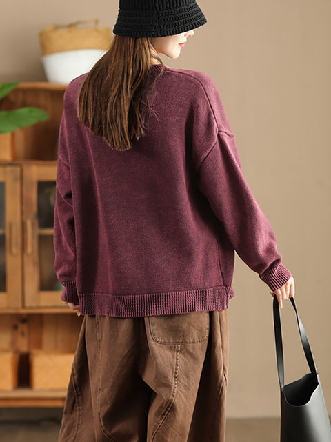 Pull en tricot à col rond décontracté pour femme, couleur unie, automne