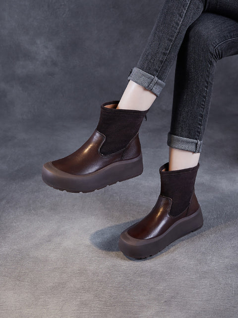 Bottines à plateforme en cuir véritable pour femme