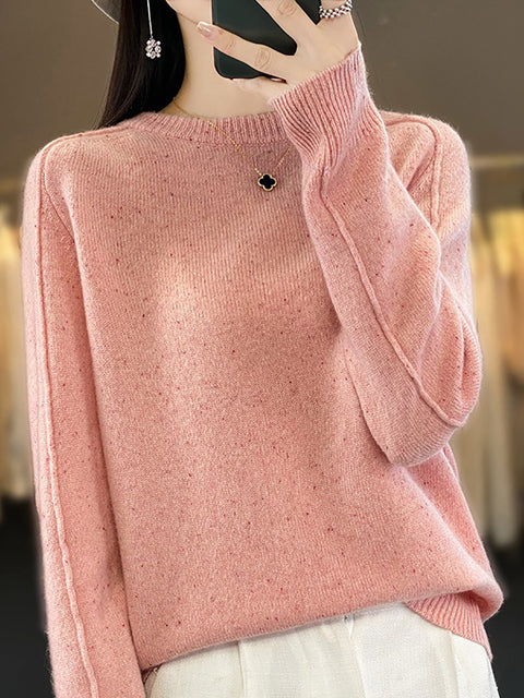 Pull à col rond tricoté en laine unie pour femme, décontracté, hiver