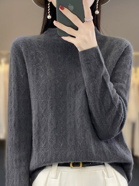 Women Autumn Casual Turtleneck 100%Wool Knit Sweater