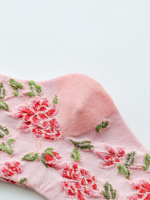 5 paires de chaussettes en coton jacquard floral vintage pour femmes