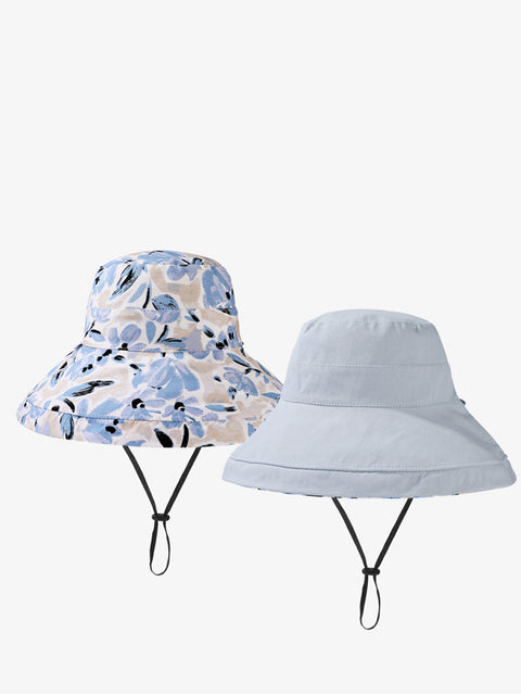 Chapeau d'été à double face pour femme avec imprimé floral et protection solaire