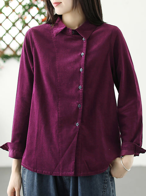 Plus Size Women Autumn Solid Croduroy Cardigan Shirt