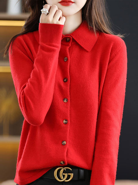 Pull cardigan en tricot à col rabattu en laine pour femme