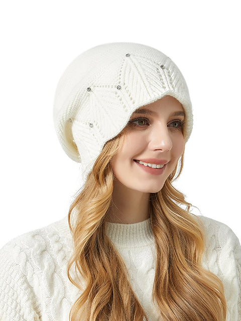 Bonnet tricoté en poils de lapin doux et chaud pour l'hiver