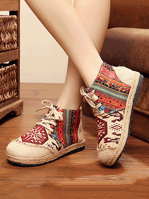 Women Ethnic Spliced Linen Embroidery Shoes