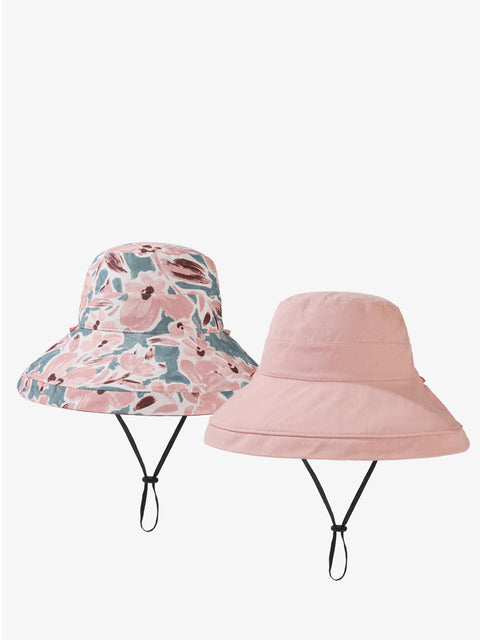 Chapeau d'été à double face pour femme avec imprimé floral et protection solaire