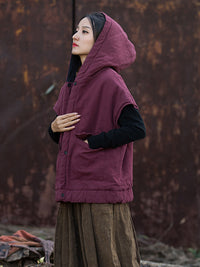 Thumbnail for Women Winter Solid Padded Hooded Vest Coat