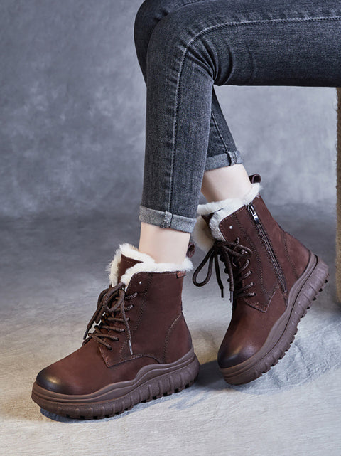 Bottines d'hiver en cuir doublées de polaire pour femmes