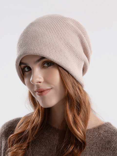 Bonnet tricoté en coton solide décontracté pour femme, garde au chaud, hiver