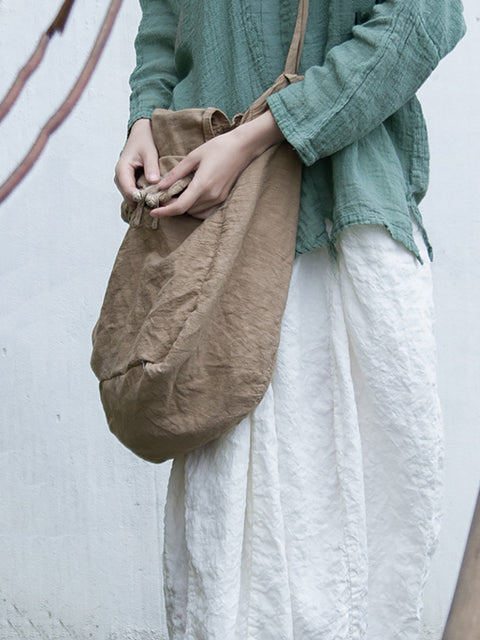 Sac à bandoulière vintage en lin et coton solide de grande capacité