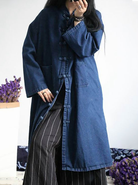 Manteau chemise en jean à poches solides et décontractées pour femmes, automne