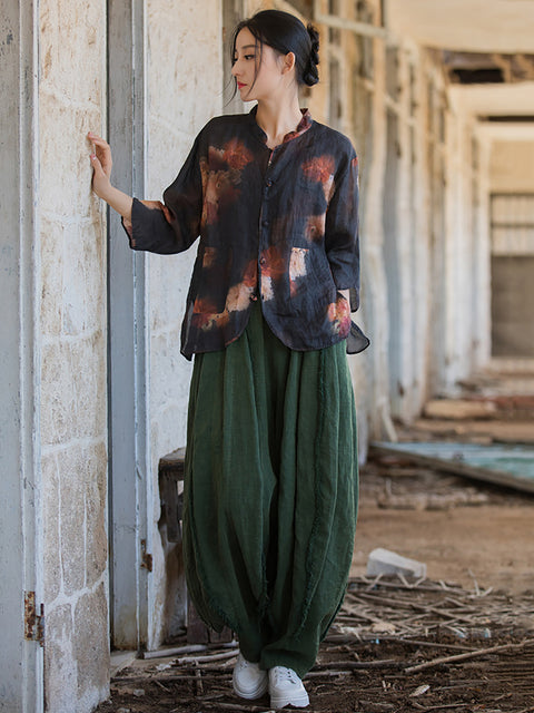 Chemise d'été rétro à imprimé floral pour femmes