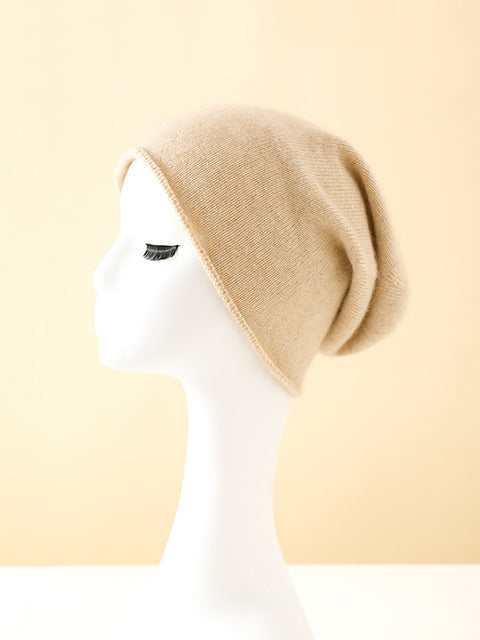 Bonnet en tricot à ourlet solide et chaud pour femme