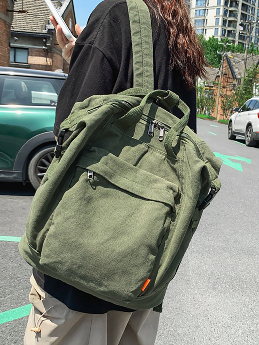 Women Casual Solid Square Canvas Backpack