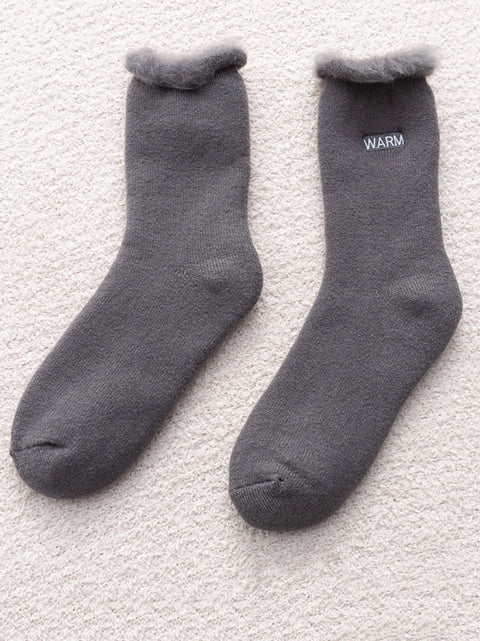 5 paires de chaussettes d'hiver en coton uni pour femmes, doublées de polaire