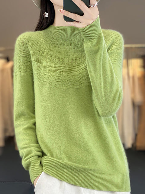 Pull en laine à col rond et rayures pour femme, décontracté, automne