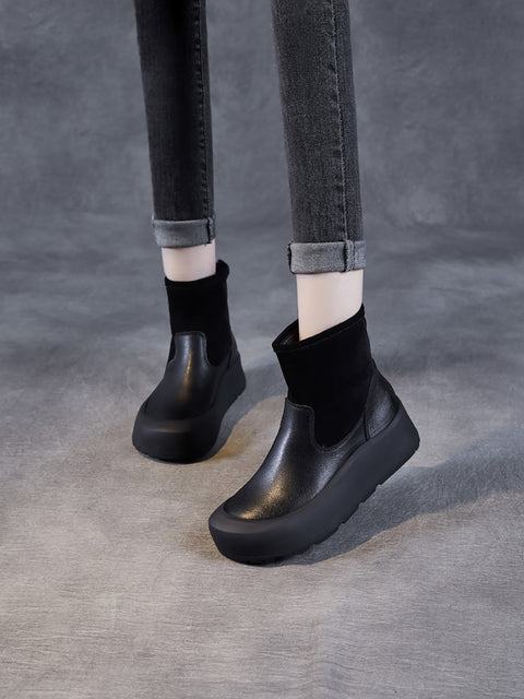 Bottines à plateforme en cuir véritable pour femme