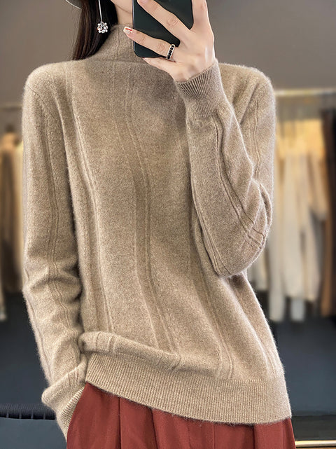 Pull en laine à col rond et rayures pour femme, décontracté, automne