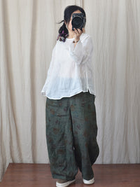 Thumbnail for Women Vintage Floral Spring Wide-leg Pants