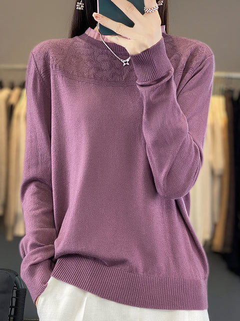 Pull en laine à col rond et rayures pour femme, décontracté, automne