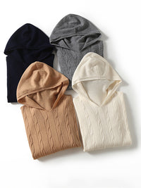 Thumbnail for Women Casual Winter Solid Twist Hooded Wool Sweater