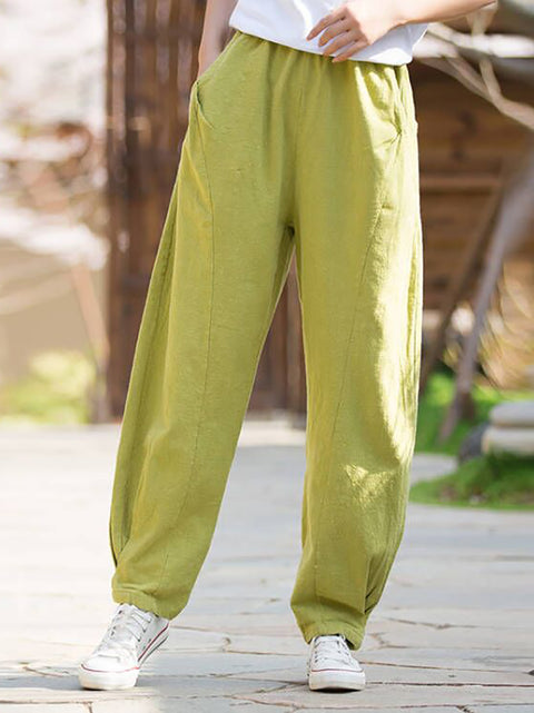 Women Winter Solid Fleece-lined Pants