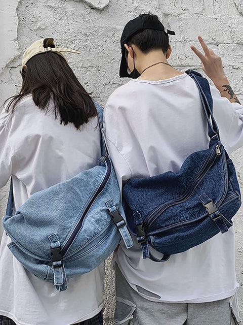 Sac à bandoulière vintage en denim de grande capacité pour femme