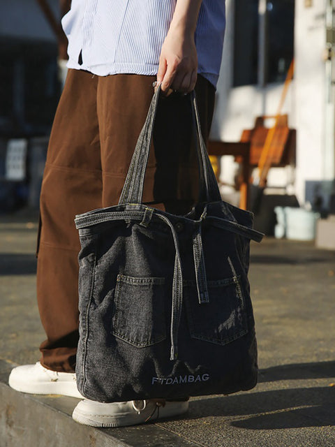 Sac à main en denim uni vintage pour femme