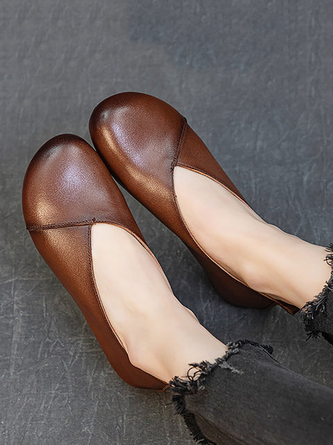 Chaussures à talons bas en cuir vintage pour femmes