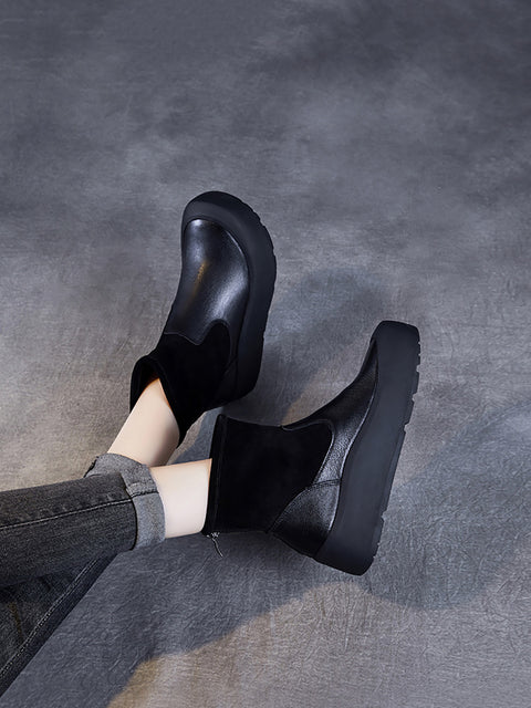 Bottines à plateforme en cuir véritable pour femme