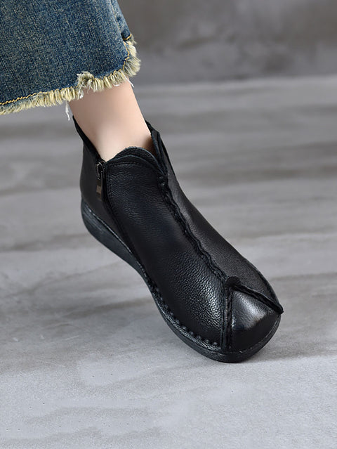 Bottes à talons bas épissées en cuir véritable vintage pour femmes