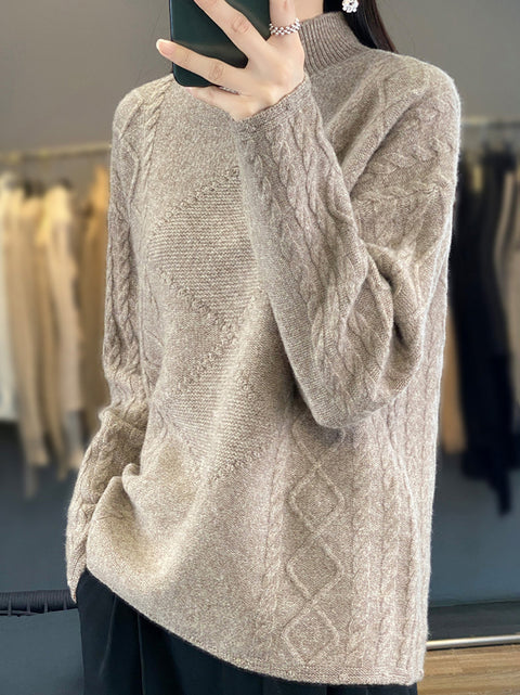 Pull en laine à col rond et rayures pour femme, décontracté, automne