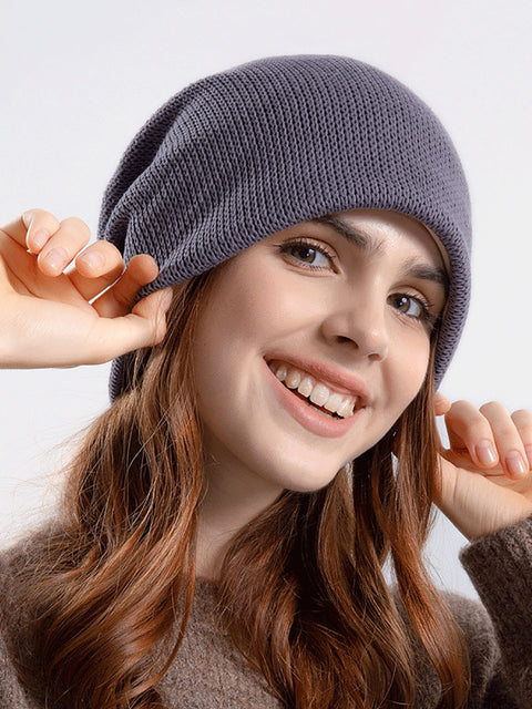 Bonnet tricoté en coton solide décontracté pour femme, garde au chaud, hiver