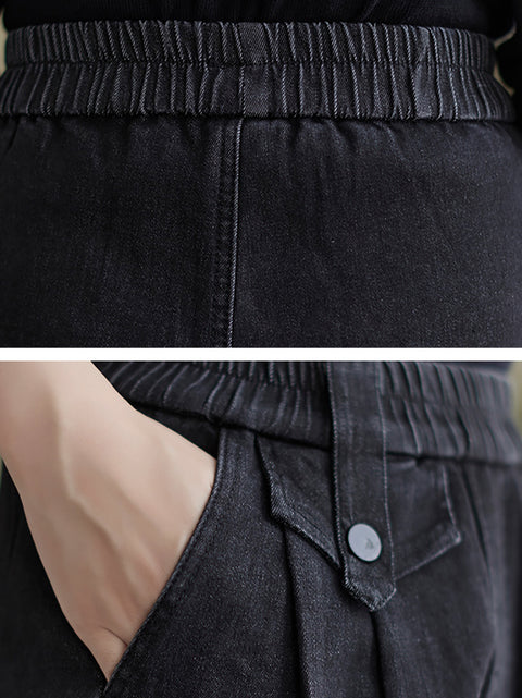 Pantalon sarouel en denim décontracté doublé polaire pour femme