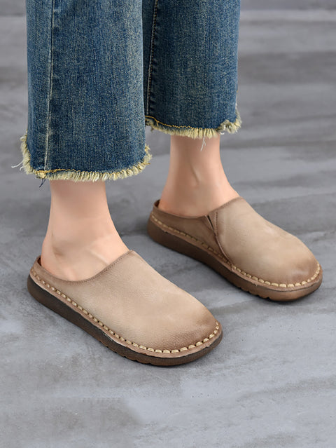 Chaussons plats en cuir véritable pour femmes