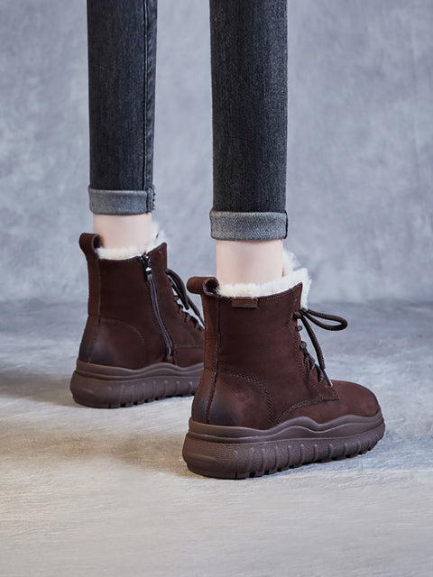 Bottines d'hiver en cuir doublées de polaire pour femmes