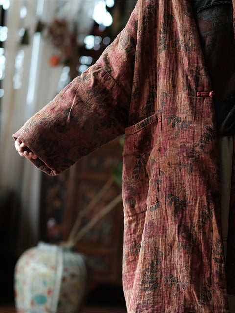 Manteau rembourré en coton avec boucle à fleurs rétro pour femmes