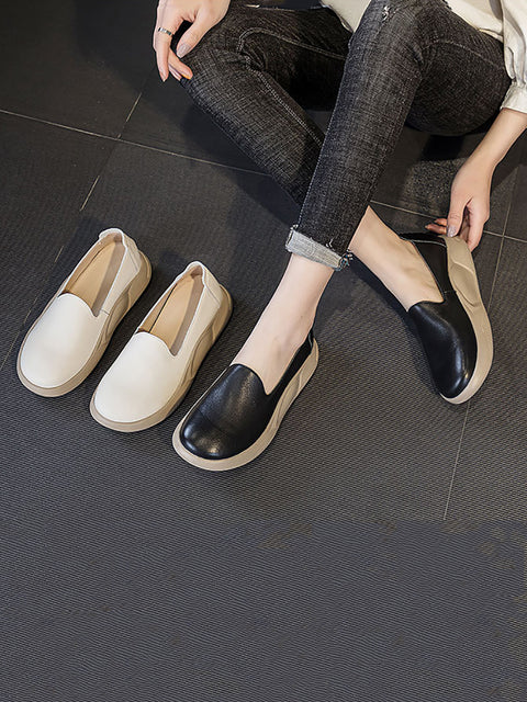 Chaussures d'été décontractées à plateforme en cuir véritable pour femmes