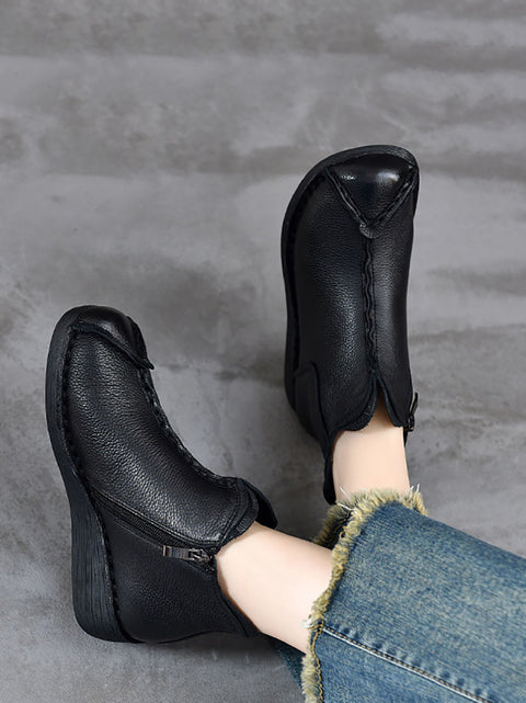 Bottes à talons bas épissées en cuir véritable vintage pour femmes