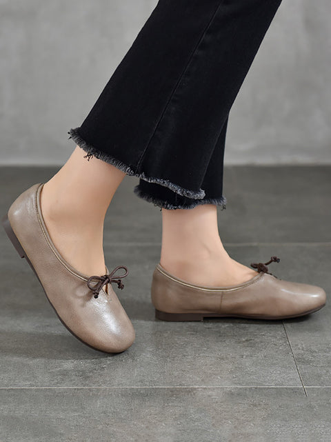 Chaussures décontractées à talons bas en cuir véritable pour femmes