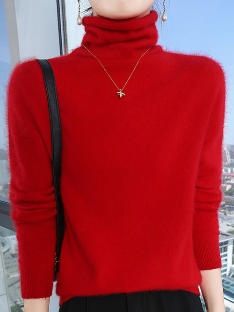 Women Autumn Turtleneck Wool Soft Warm Knit Sweater