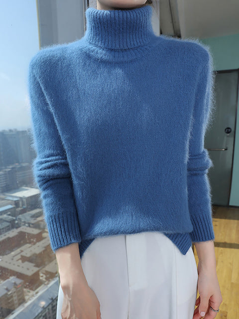 Women Autumn Turtleneck Soft Wool Solid Sweater